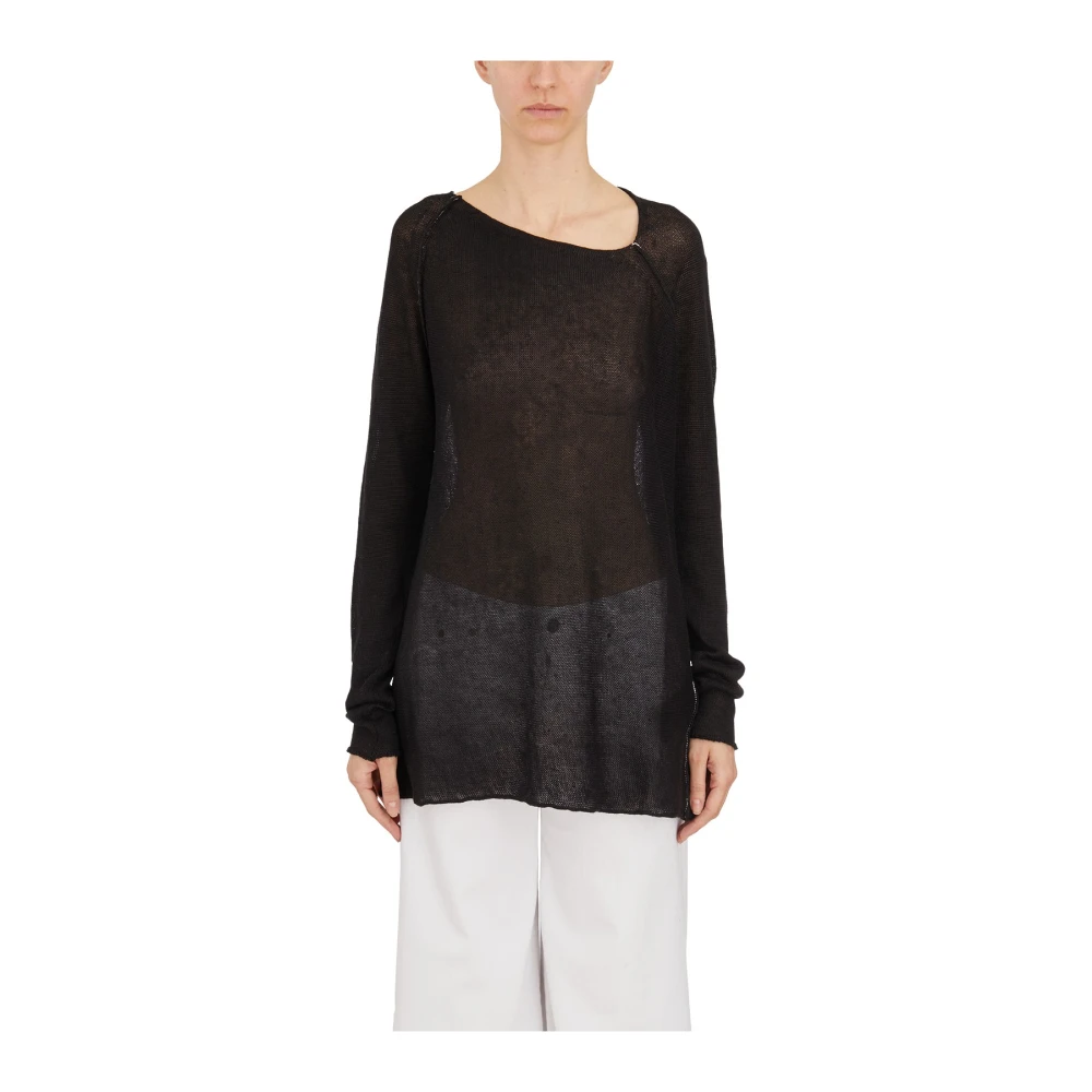 Isabel Benenato Linnen Crewneck Top Black Dames