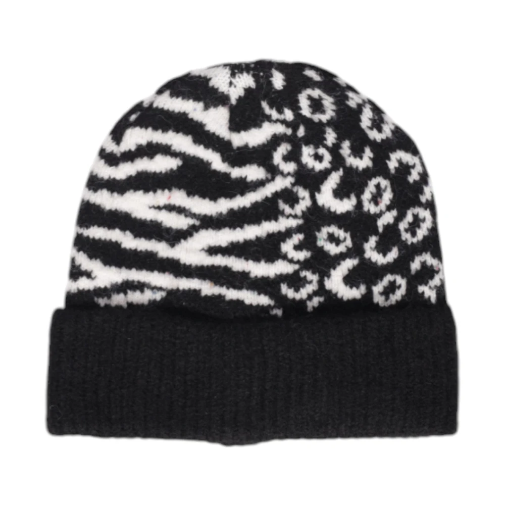 Only Zebra Print Gebreide Muts ZwartWit Black Dames