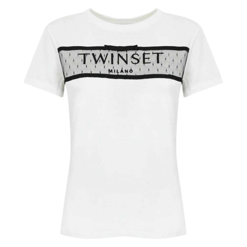 Twinset Geborduurd Logo T-shirt en Polo White Dames