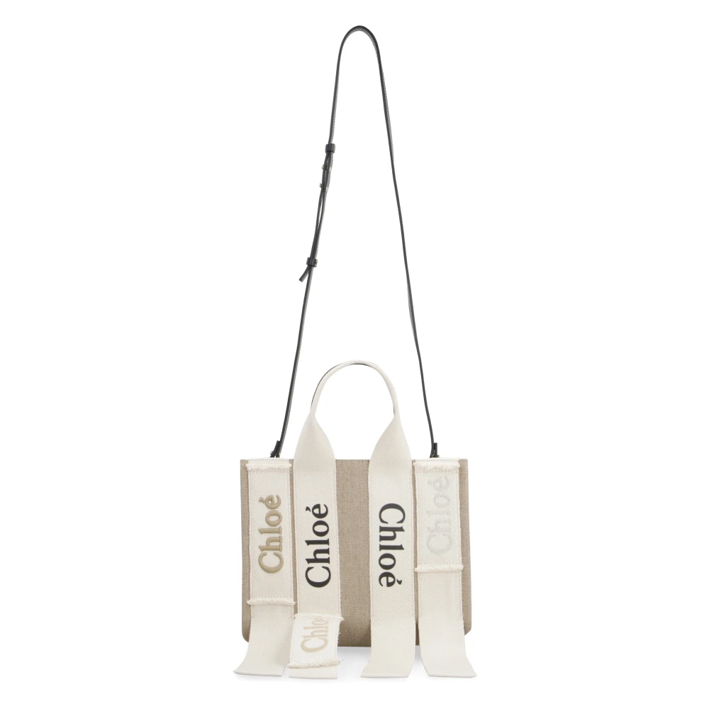 Chloé Contrasterende Leren Tote Tas Beige Dames