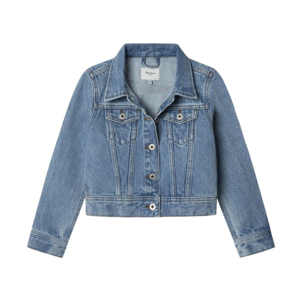 Pepe Jeans Girls Blue Light Jackets, 6 Y, Cropped Denim Jacket Modern Style