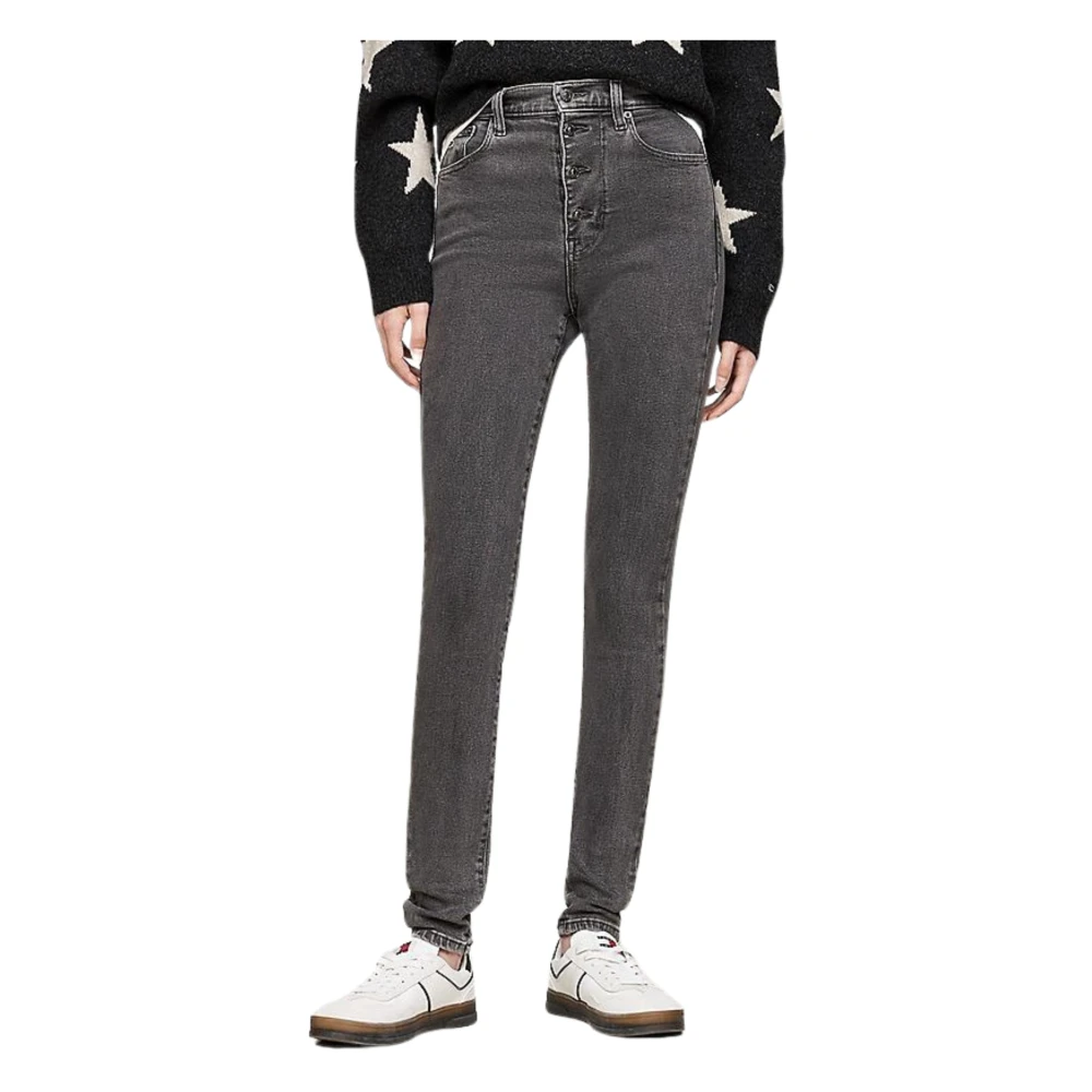 Tommy Hilfiger Zwarte Skinny Fit Jeans met Knoopsluiting Black Dames