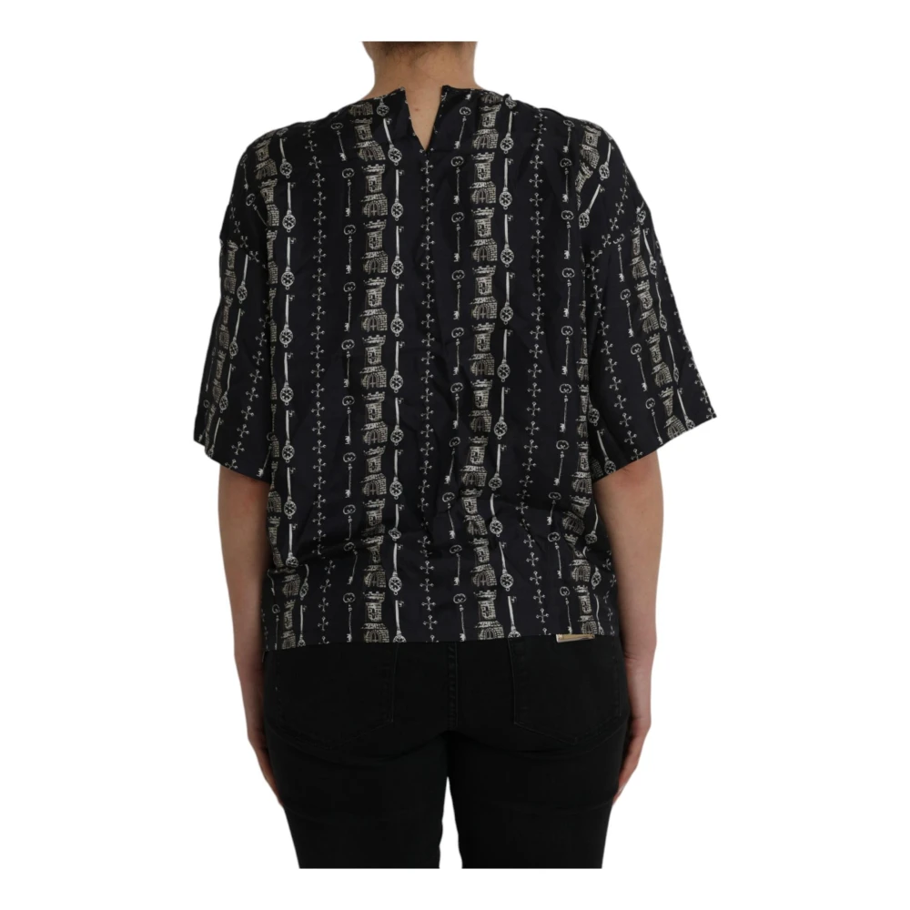 Dolce & Gabbana Middeleeuwse Sleutel Print Zijden Blouse Black Dames