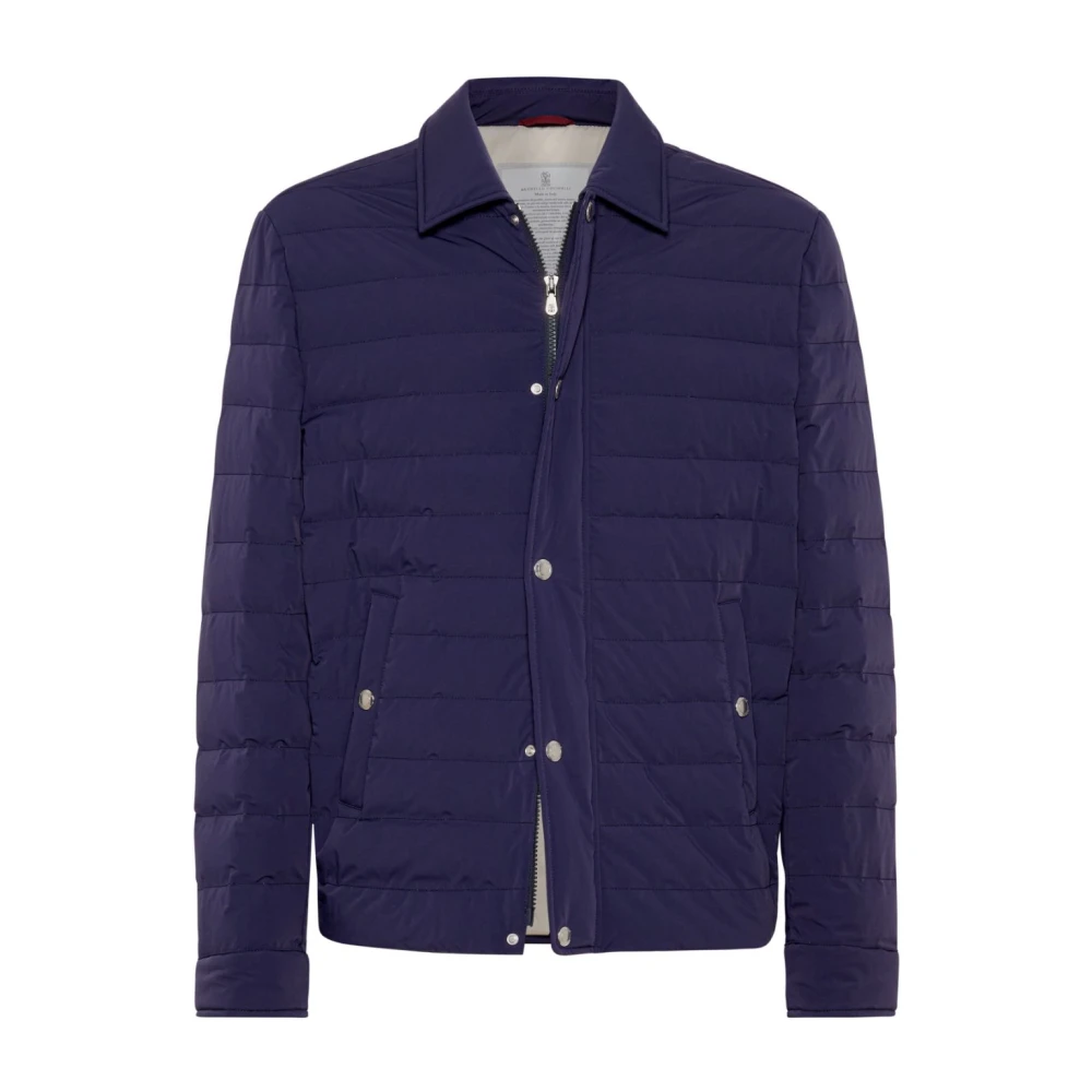 BRUNELLO CUCINELLI Gewatteerde Blauwe Jas met Spreidkraag Blue Heren