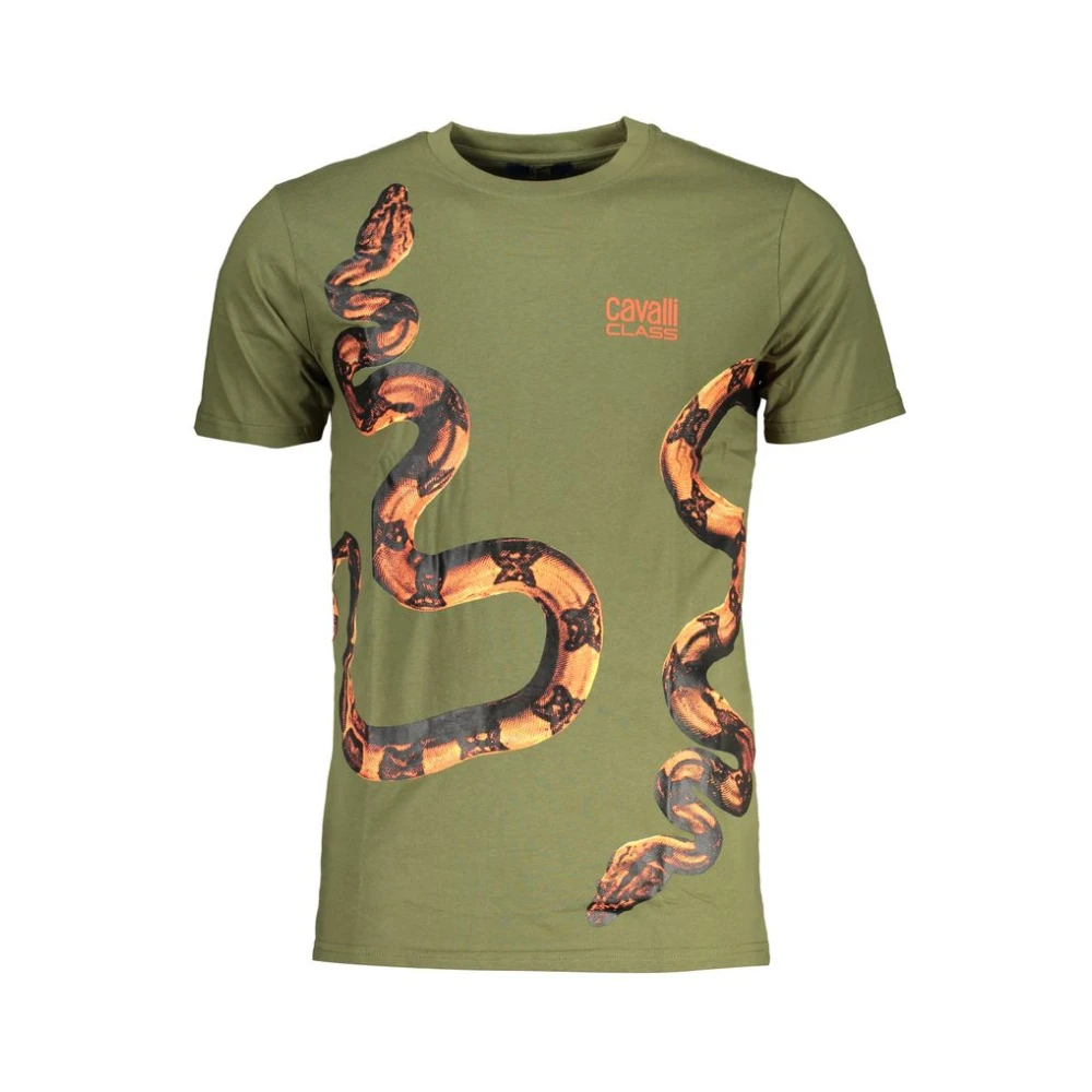 Cavalli Class Men's Green Cotton Logo Print Tee