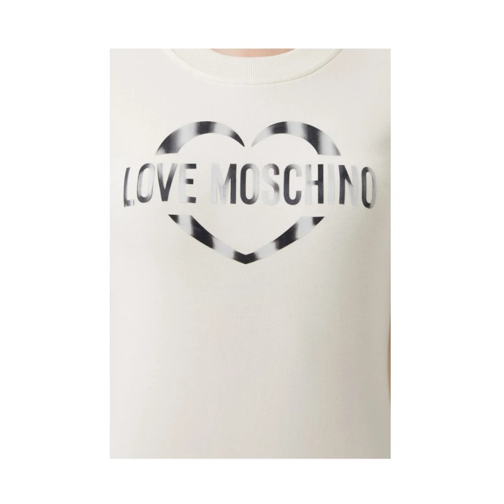 Love Moschino Elegante witte katoenen jurk met metallic logo White Dames