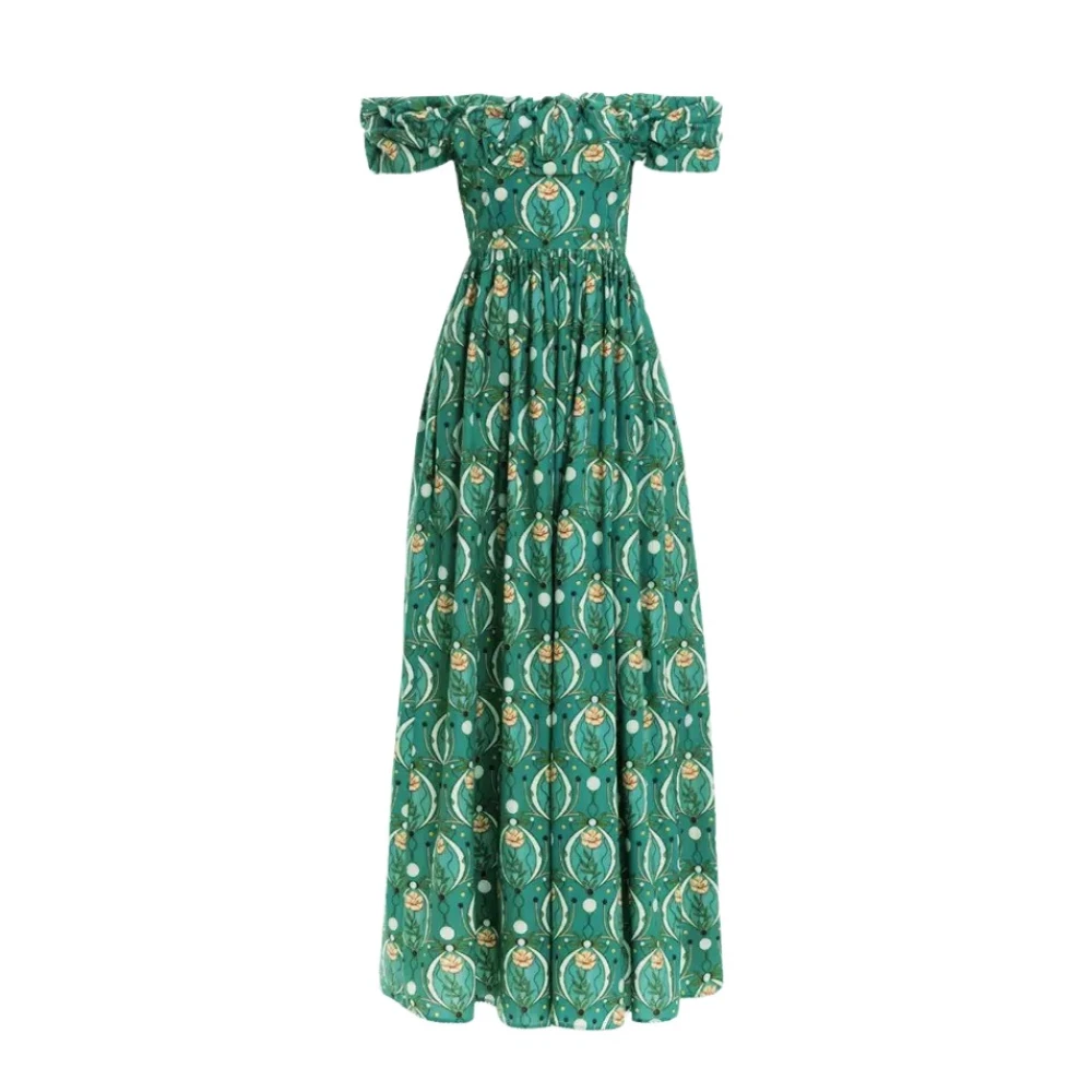 Agua by Agua Bendita Maxi Jurk met Bloemenmotief Green Dames