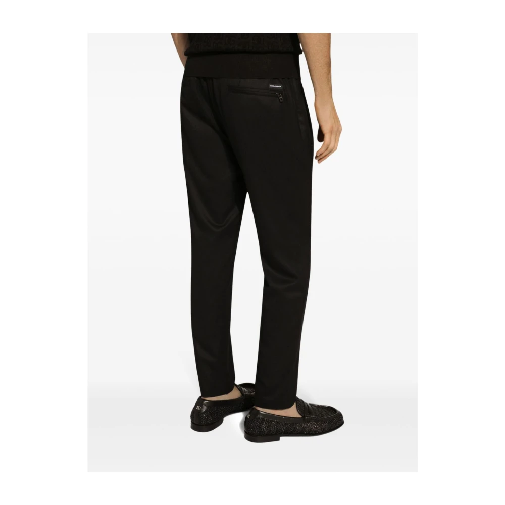 Dolce & Gabbana Zwarte Wol Logo Patch Broek Black Heren