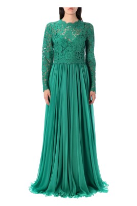 emerald-green-chiffon-lace-dress