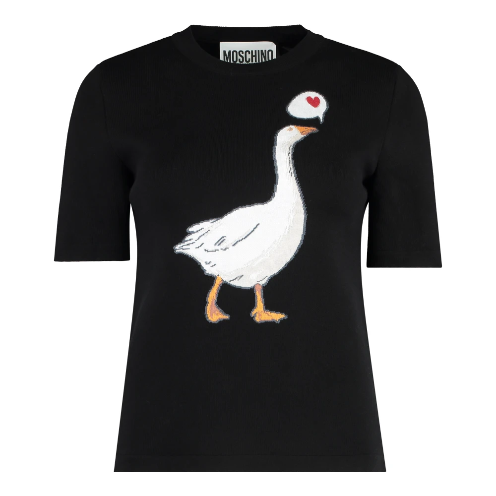 Moschino Intarsia Katoenen Trui met Korte Mouwen Black Dames