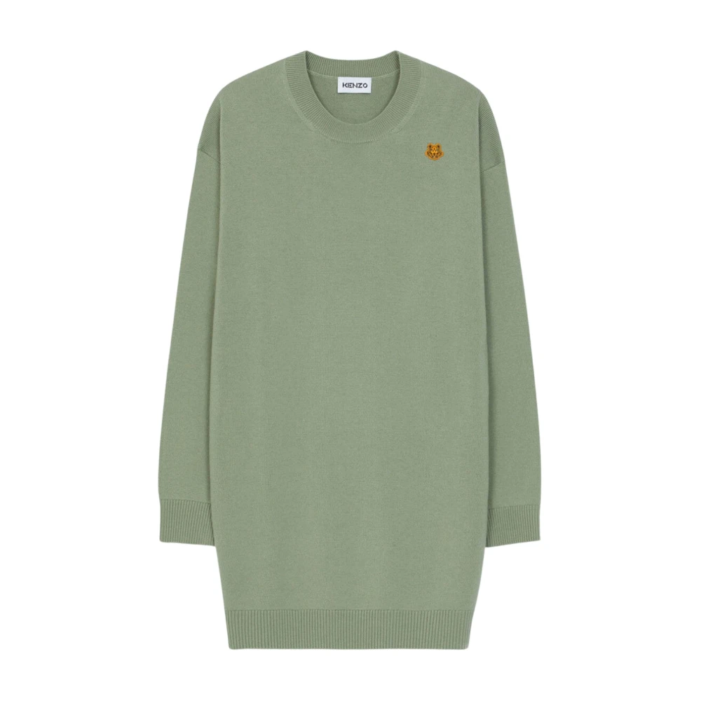 Kenzo Groene Wol Tiger Crest Jurk Green Dames
