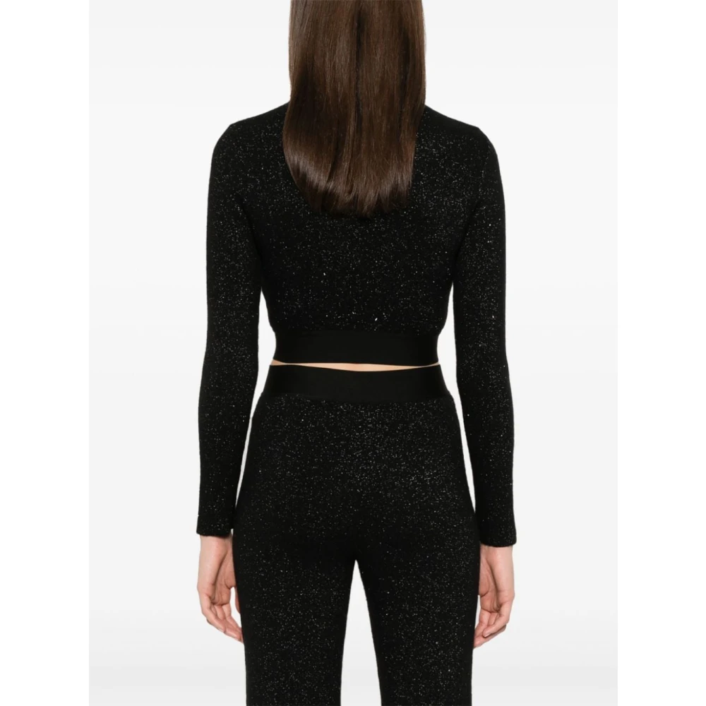 Palm Angels Zwarte Gebreide Lurex Detail Top Black Dames