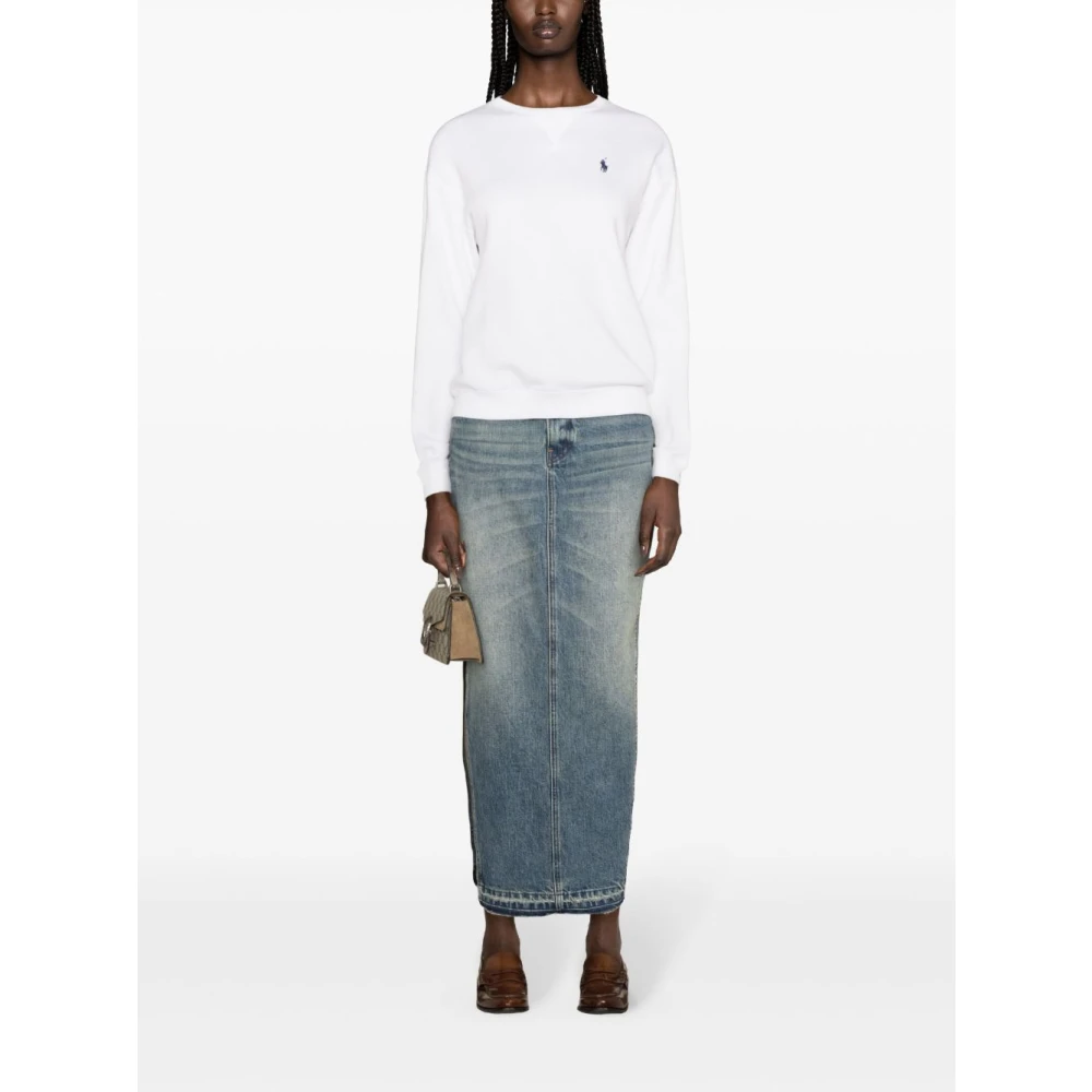 Polo Ralph Lauren Witte Trui Ronde Hals Lange Mouw White Dames