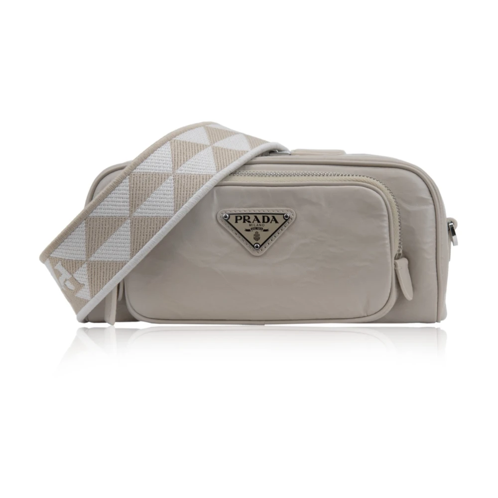 Prada Leren Schoudertas met Rits Beige Dames