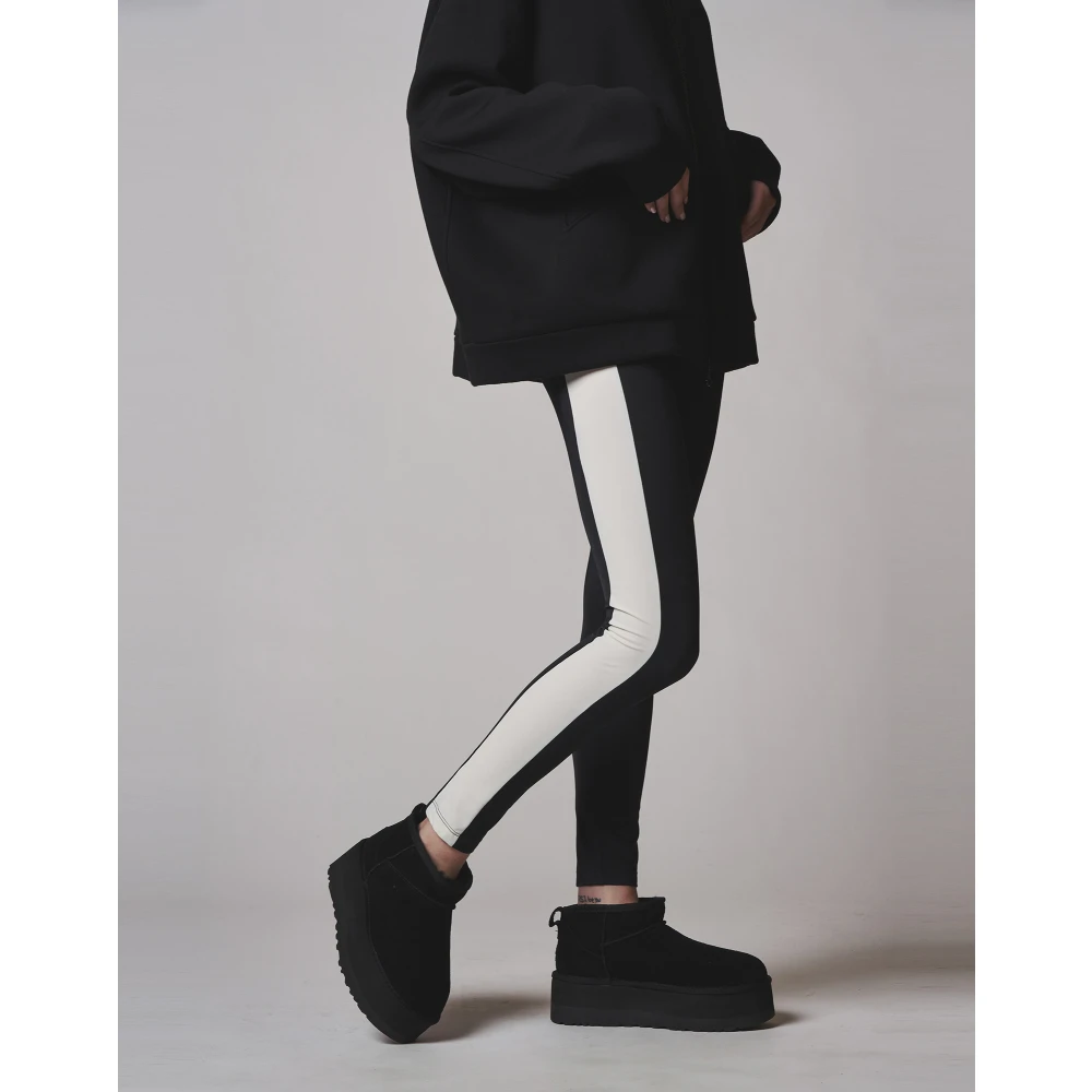 Douuod Woman Bicolor Leggings Elastische Tailleband Zijstrepen Black Dames