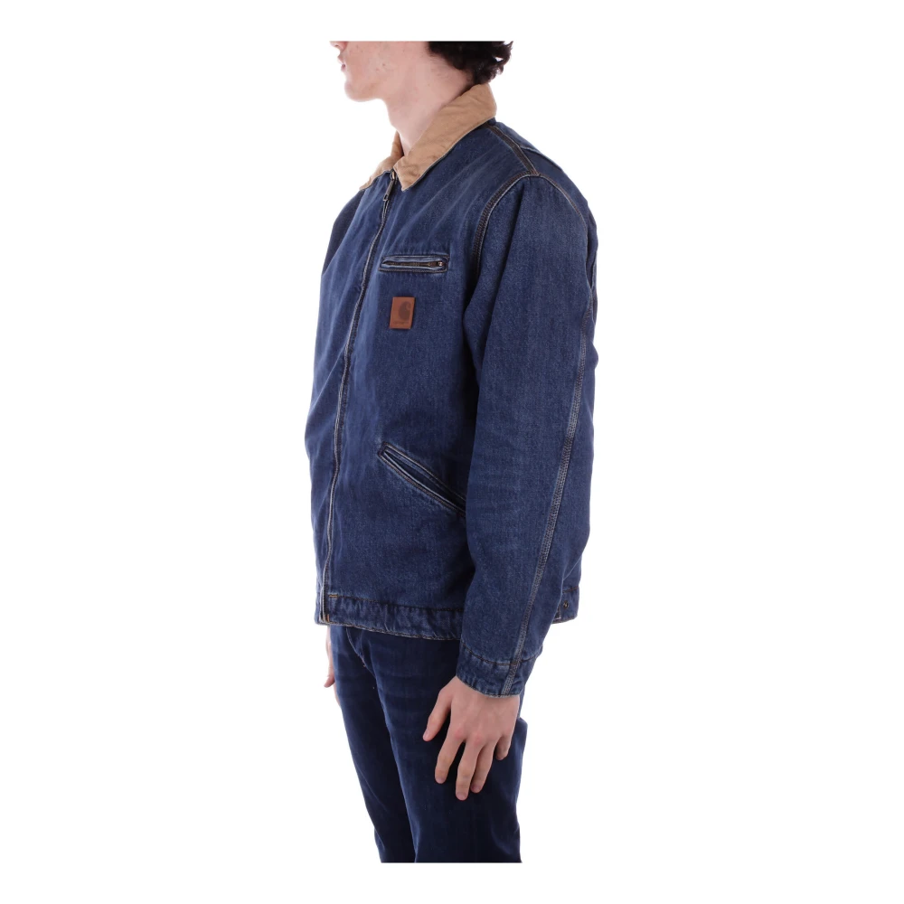 Carhartt WIP Blauwe Jassen met Voorlogo Rits Blue Heren