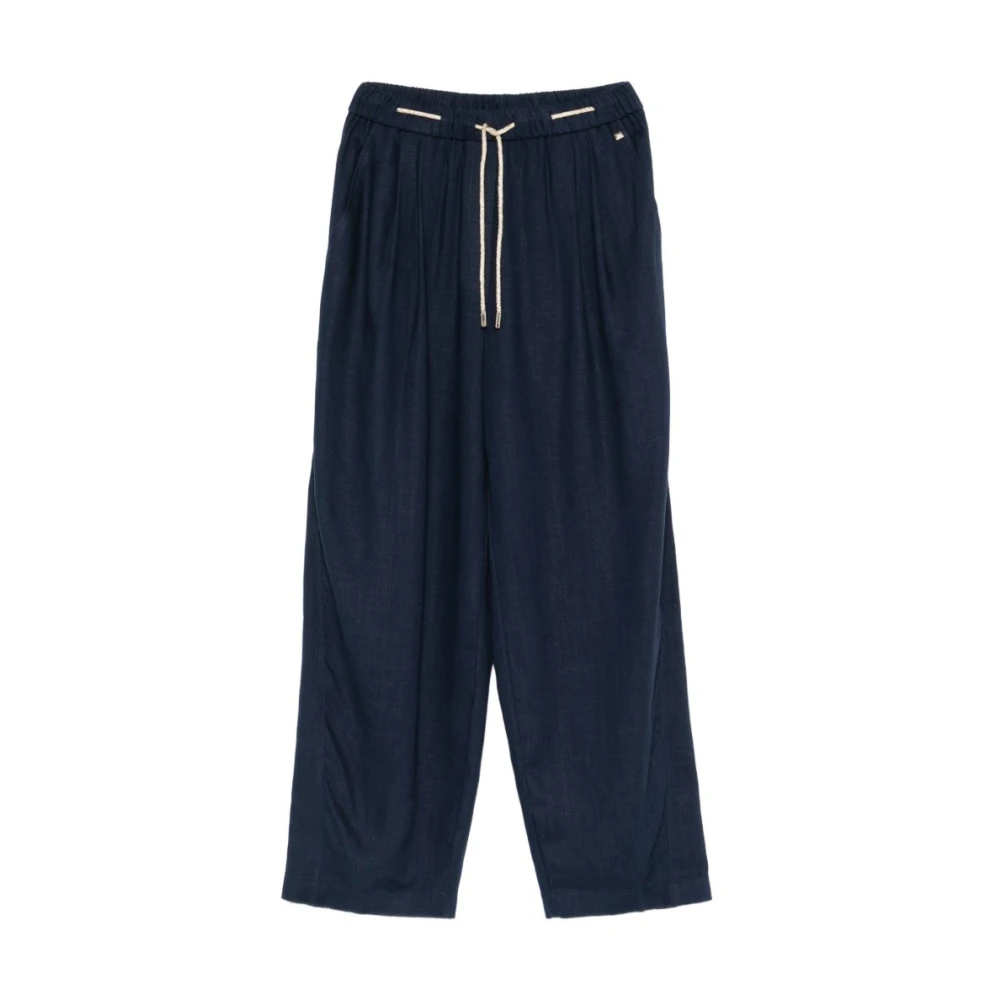 Herno Vrouw Blauw Broeken Dames, M, Linnen, Taillebroek Met Trekkoord