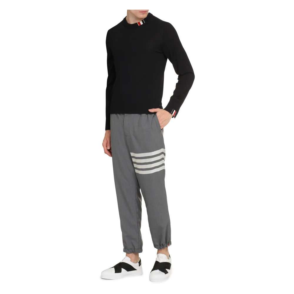 Thom Browne Wollen Crew-Neck Trui met Tricolor Detail Blue Heren