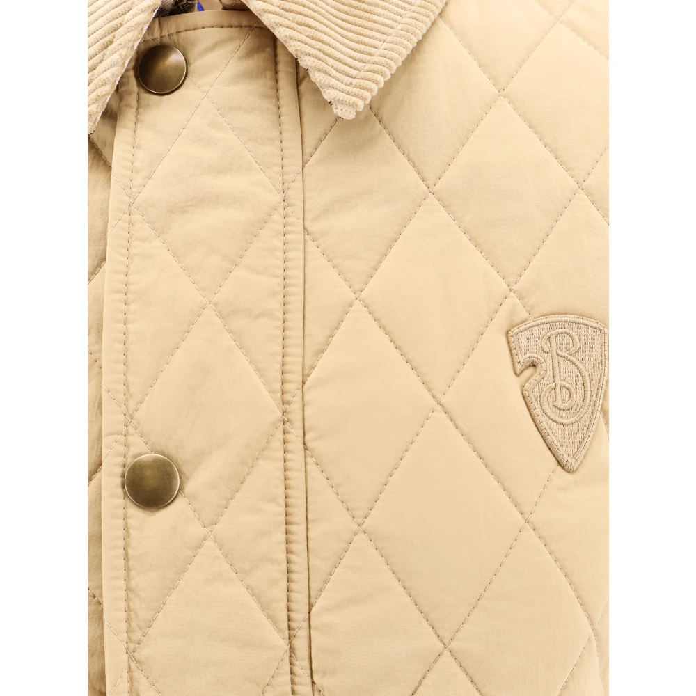Burberry Gewatteerde Monogram Patch Jack met Corduroy Kraag Beige Dames