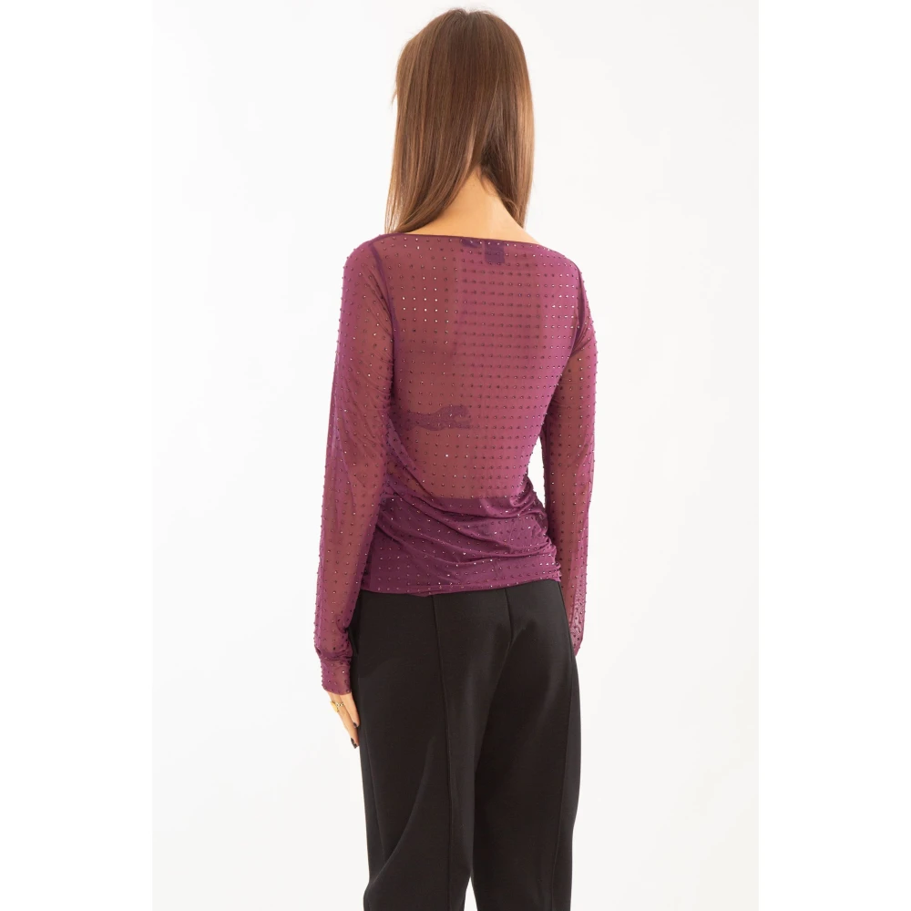 pinko Rhinestoned Tulle Sweater in Viola Purple Dames