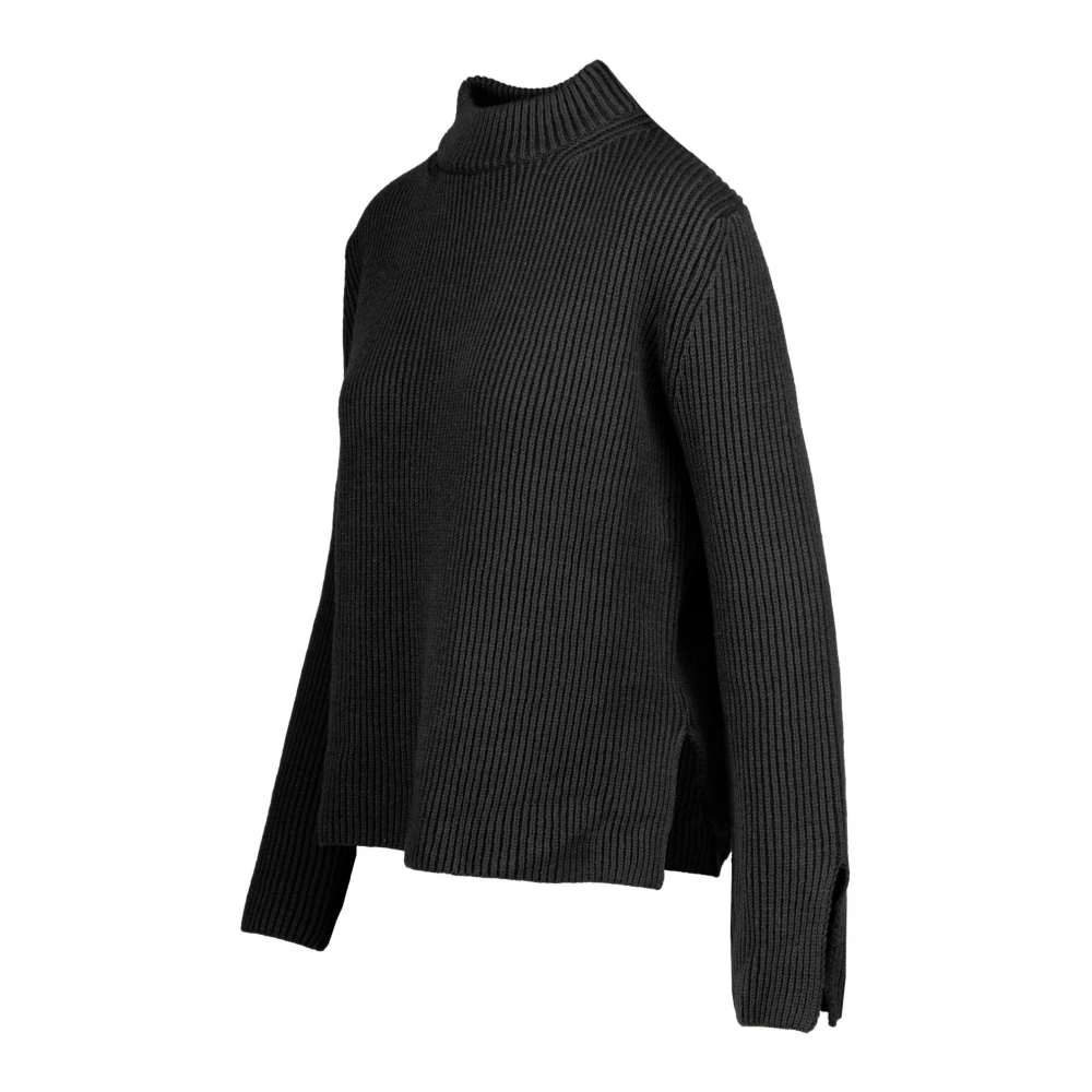 BomBoogie Geribbelde Crew-neck Trui van Wolmix Black Dames