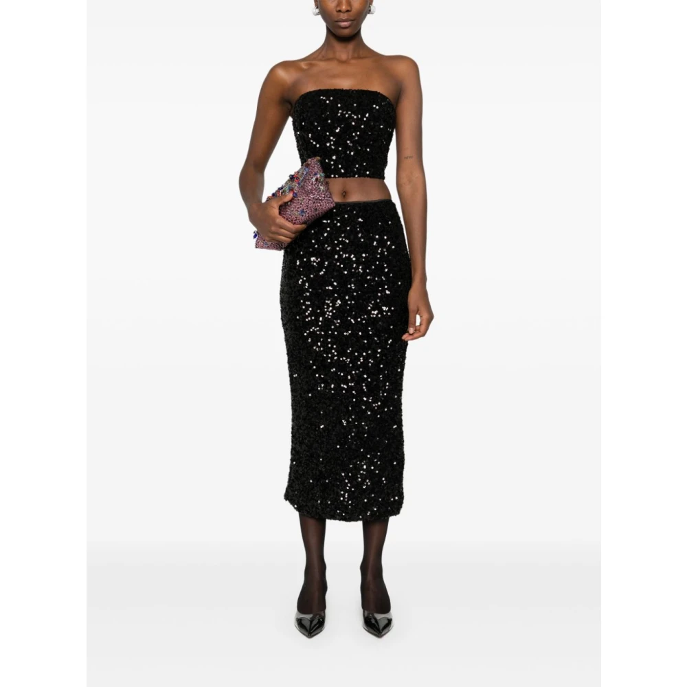 Rotate Birger Christensen Zwarte Pailletten Stretch Rok Black Dames