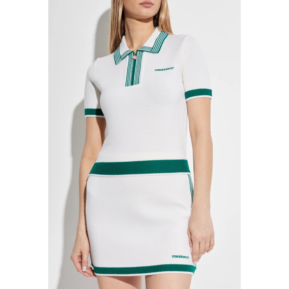 Casablanca Wollen polo met geborduurd logo White Dames