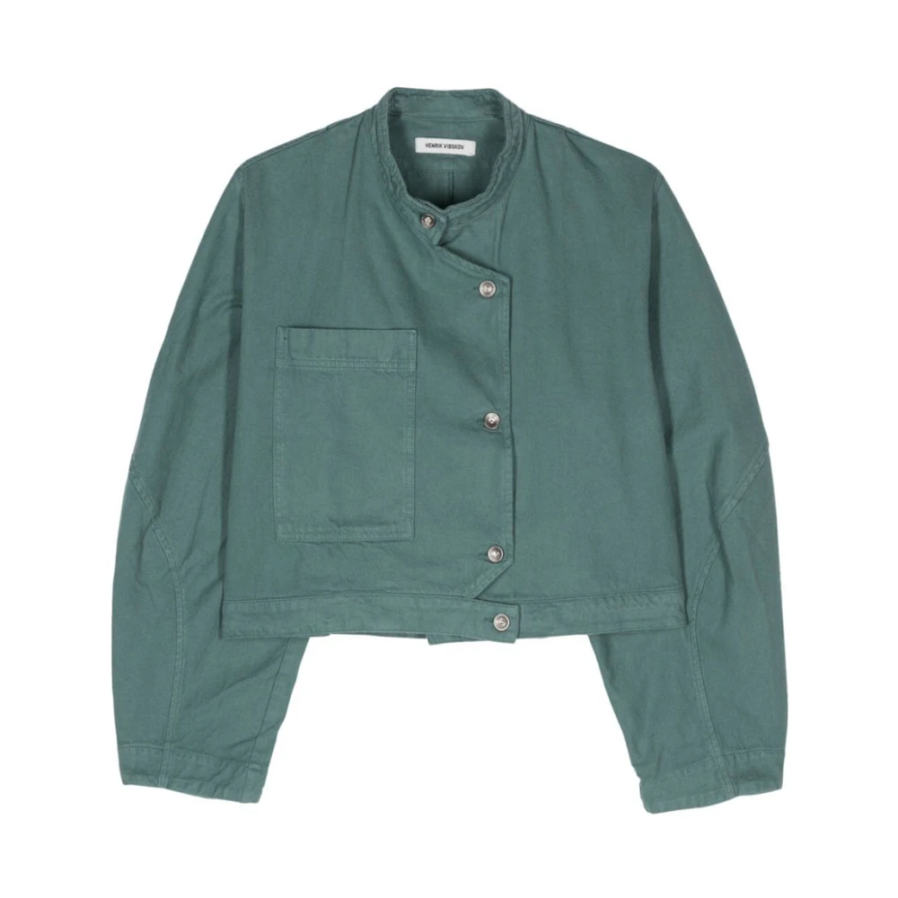 Henrik Vibskov Turquoise Denim Jack met Mandarin Kraag Green Dames