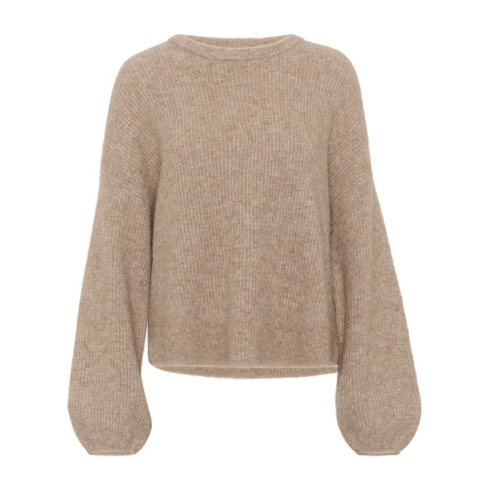 Gestuz Women's Brown Round-Neck Knitwear, 2XS, Soft Knit Pullover Warm Sand Melange