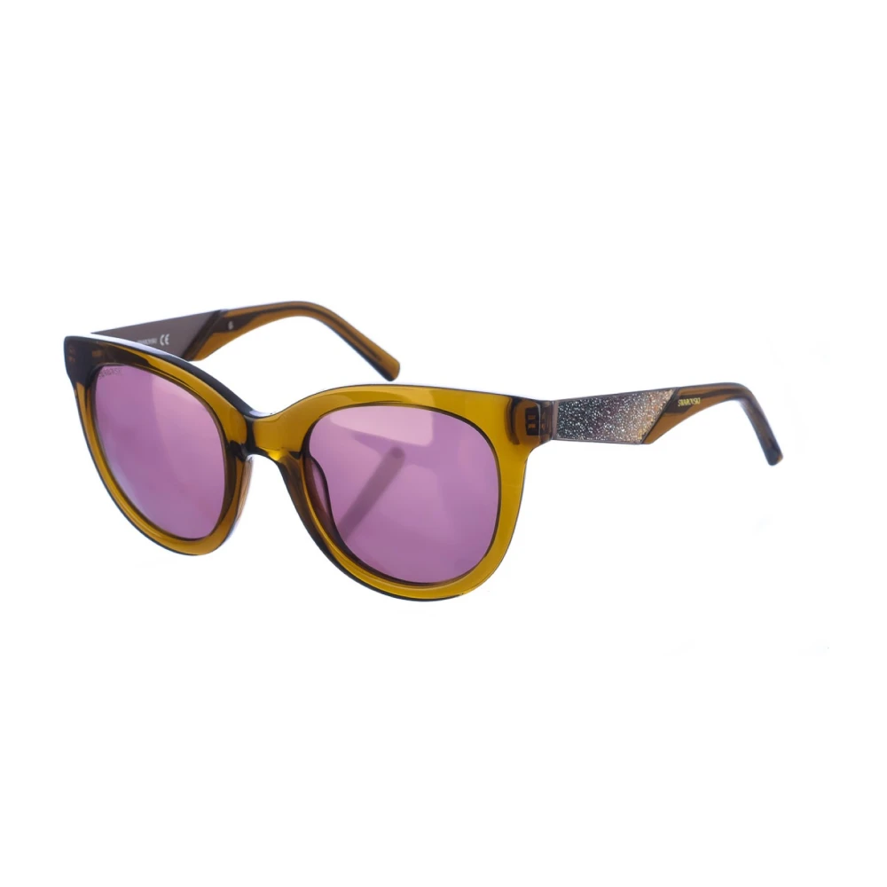Swarovski Women's Green/Silver/Brown Oval Green-Silver Sunglasses With Brown Lenses