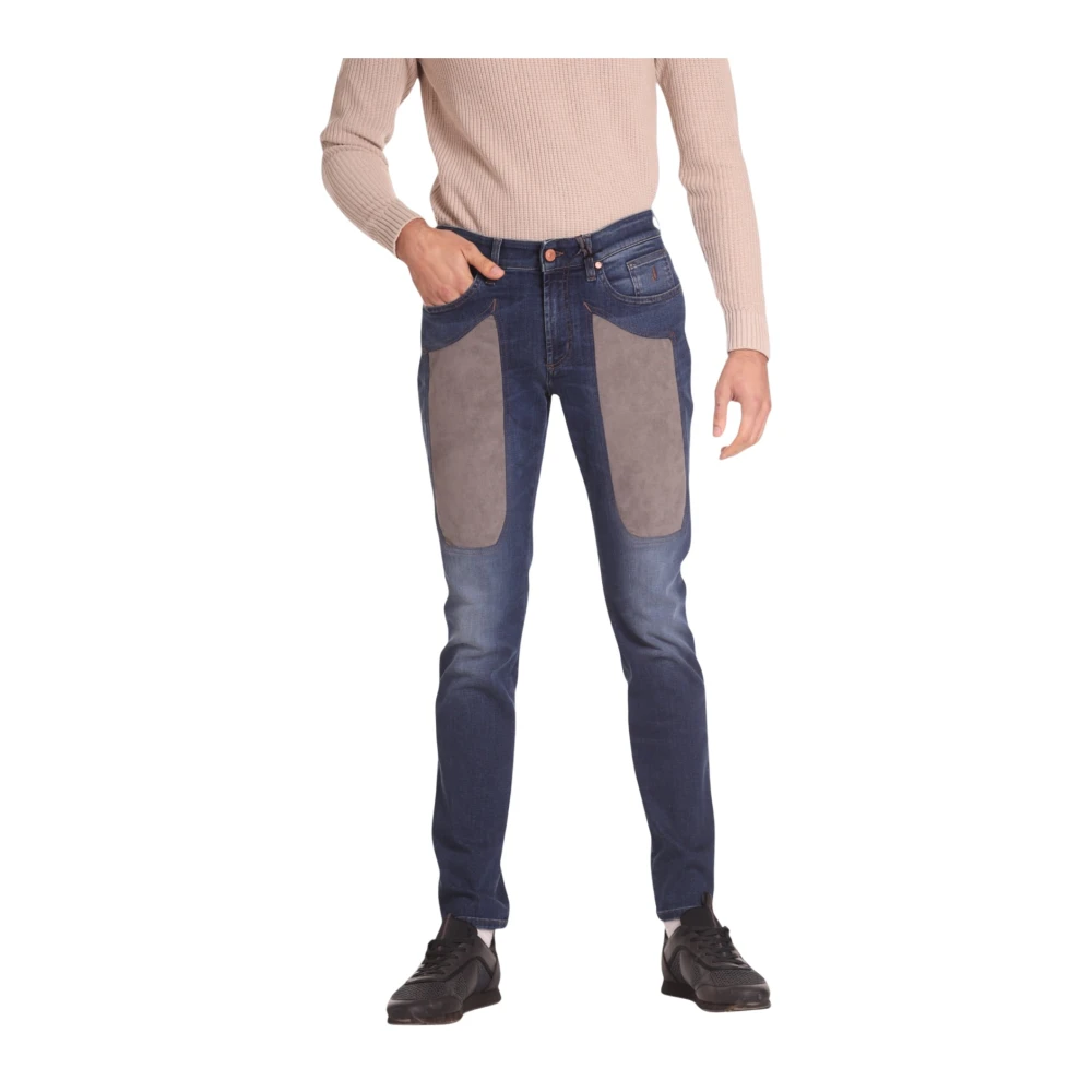 Jeckerson Slim Fit Denim Jeans met Alcantara Patches Blue Heren