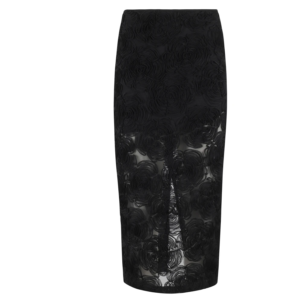 Rotate Birger Christensen Mesh Pencil Flower Midi Rok Black Dames