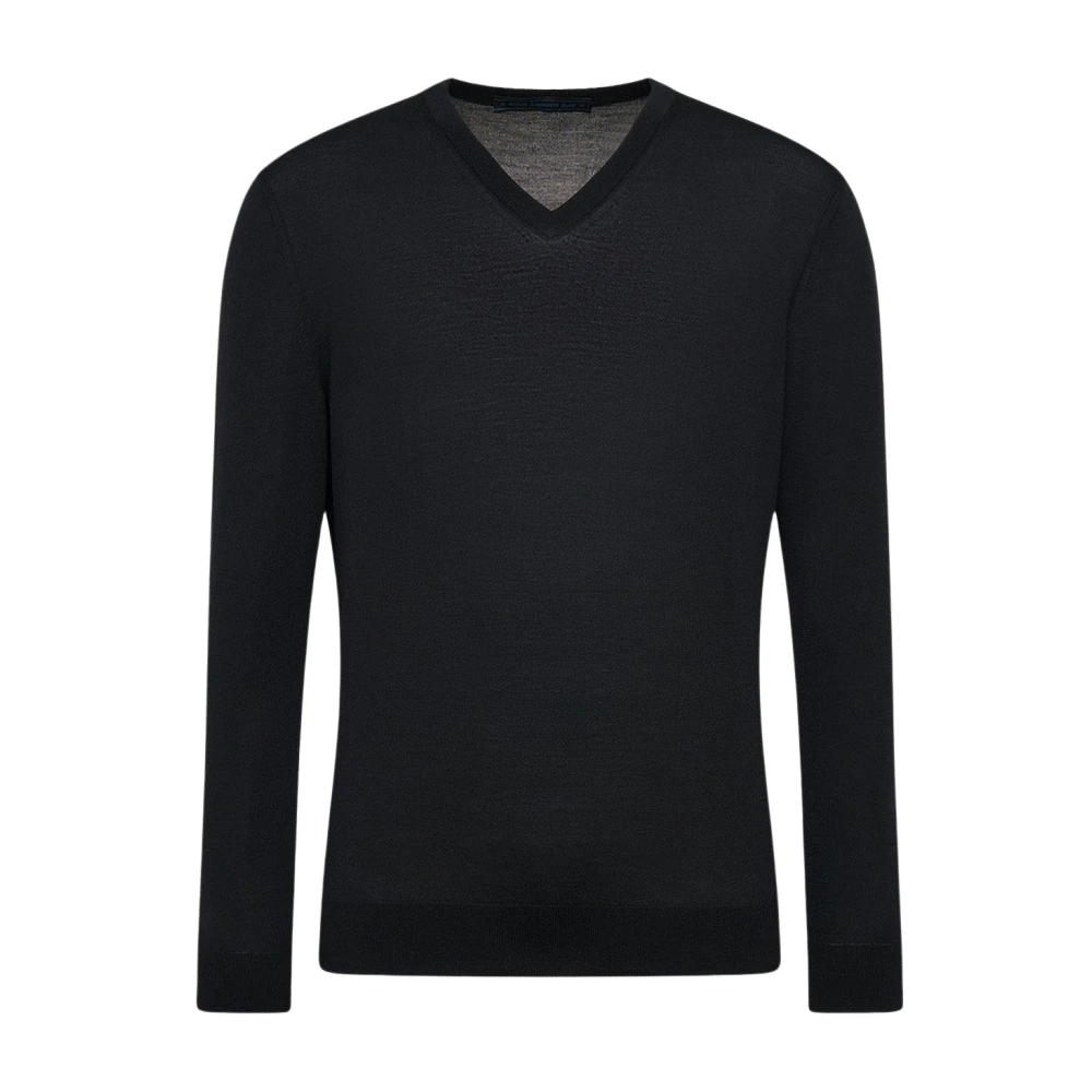 Kiton Zwarte Wol V-Hals Trui Blue Heren