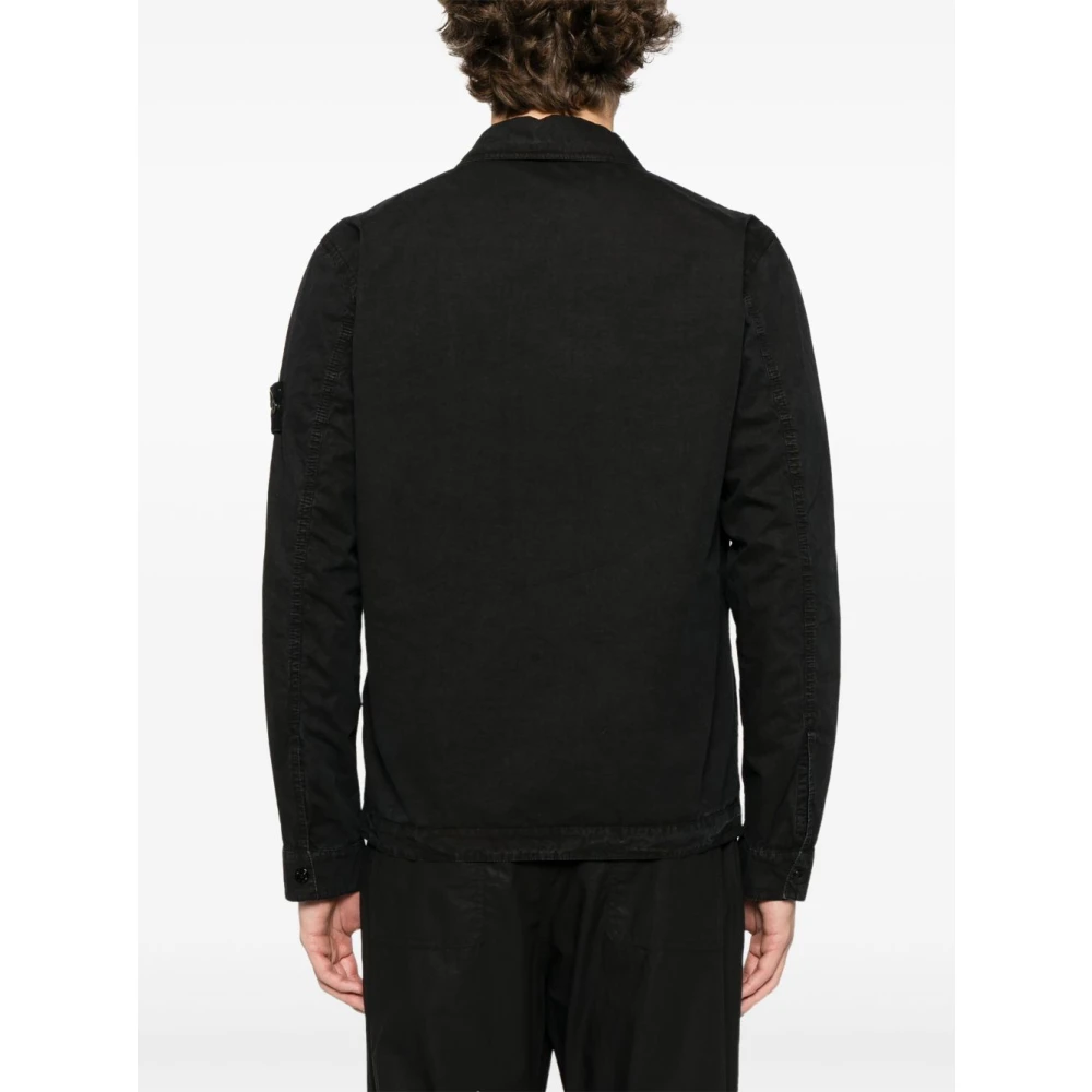 Stone Island Zwarte Katoenen Rits Shirt Black Heren