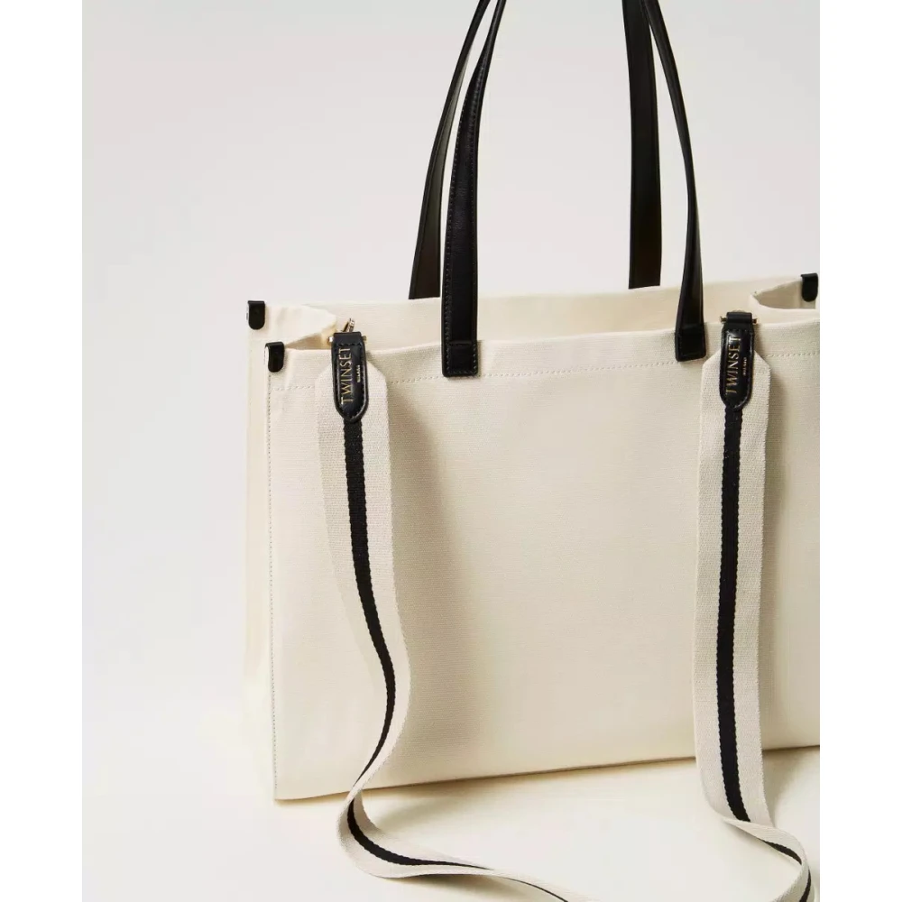 Twinset Canvas Shopper Tas met Logo Beige Dames