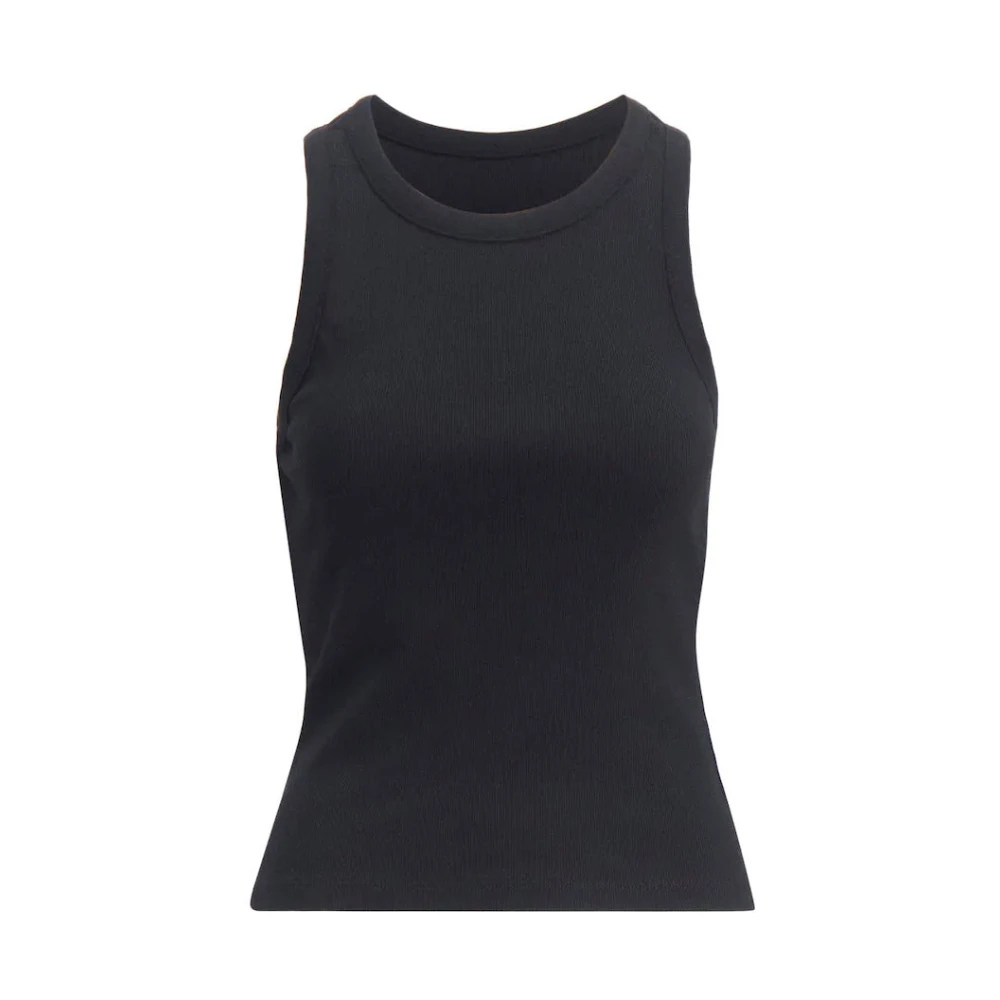 Ribbet Svart Singlet Topp