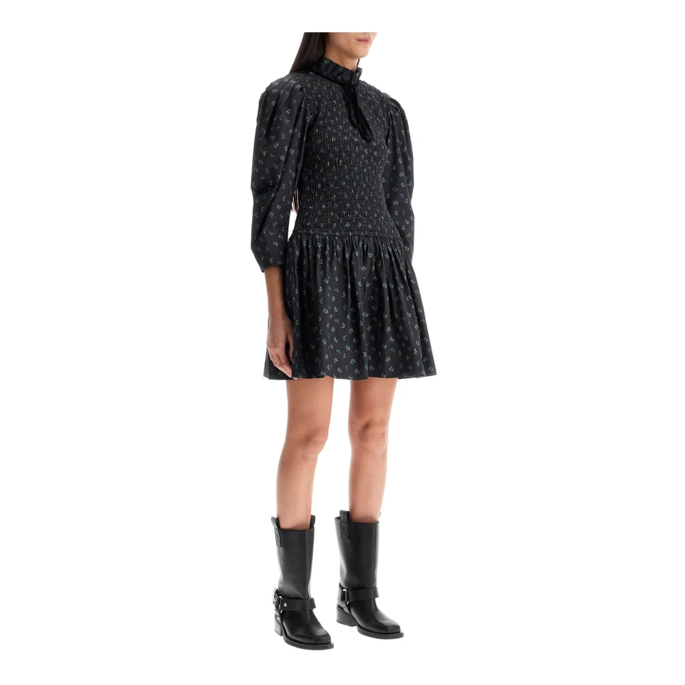 Ganni Bloemenprint Smock Mini Jurk Gray Dames