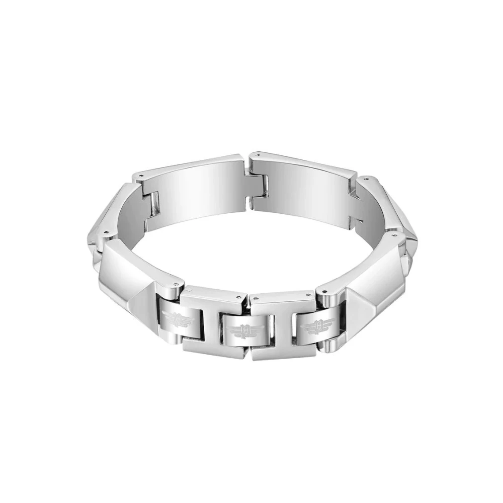 Police Men's Gray Bracelets, One Size, Bracelet Geometric Metal Steel Black 200Mm
