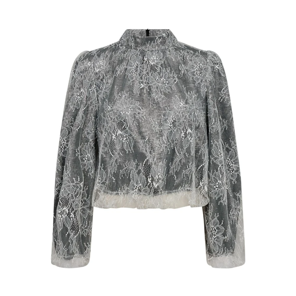 Co'Couture Zilveren Kant Blouse Gray Dames