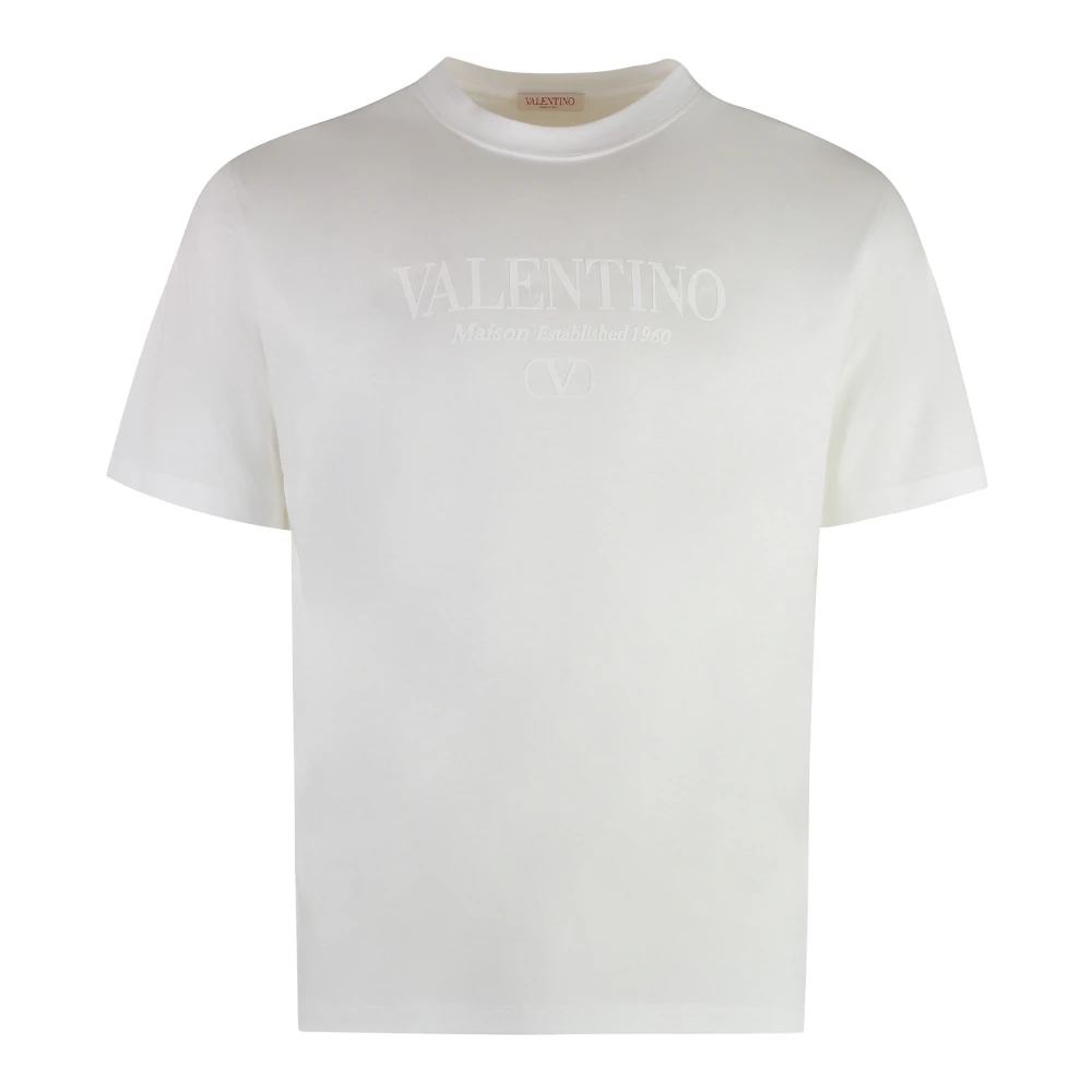 Valentino Geribbelde Katoenen Crew-Neck T-shirt White Heren
