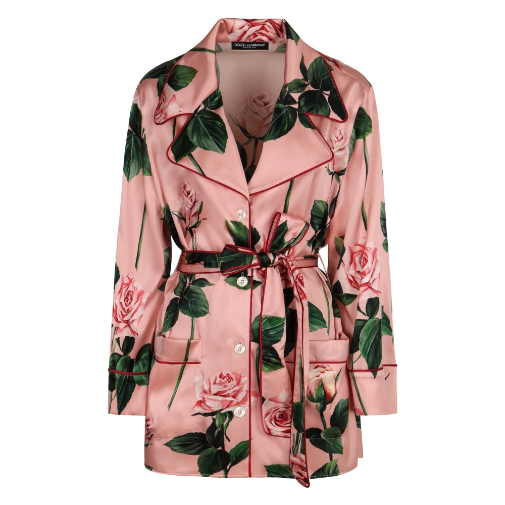 Dolce & Gabbana Bloemen zijden blouse met taille riem Pink Dames