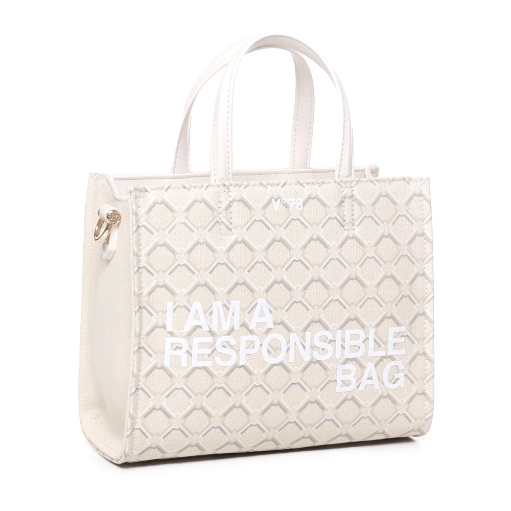 V73 Geometrische Print Eco-Vriendelijke Tas met Rits White Dames