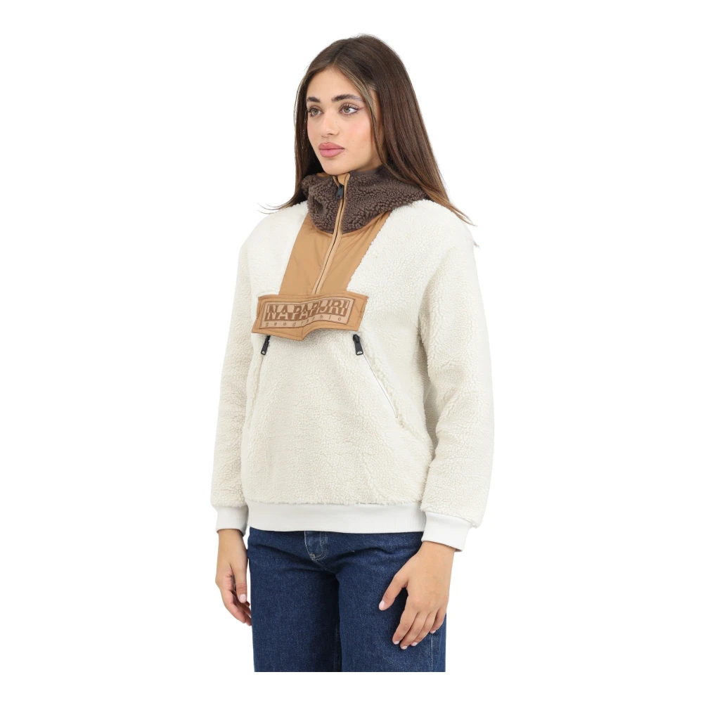 Napapijri Sportieve Half-Zip Trui Roomwit Beige Dames