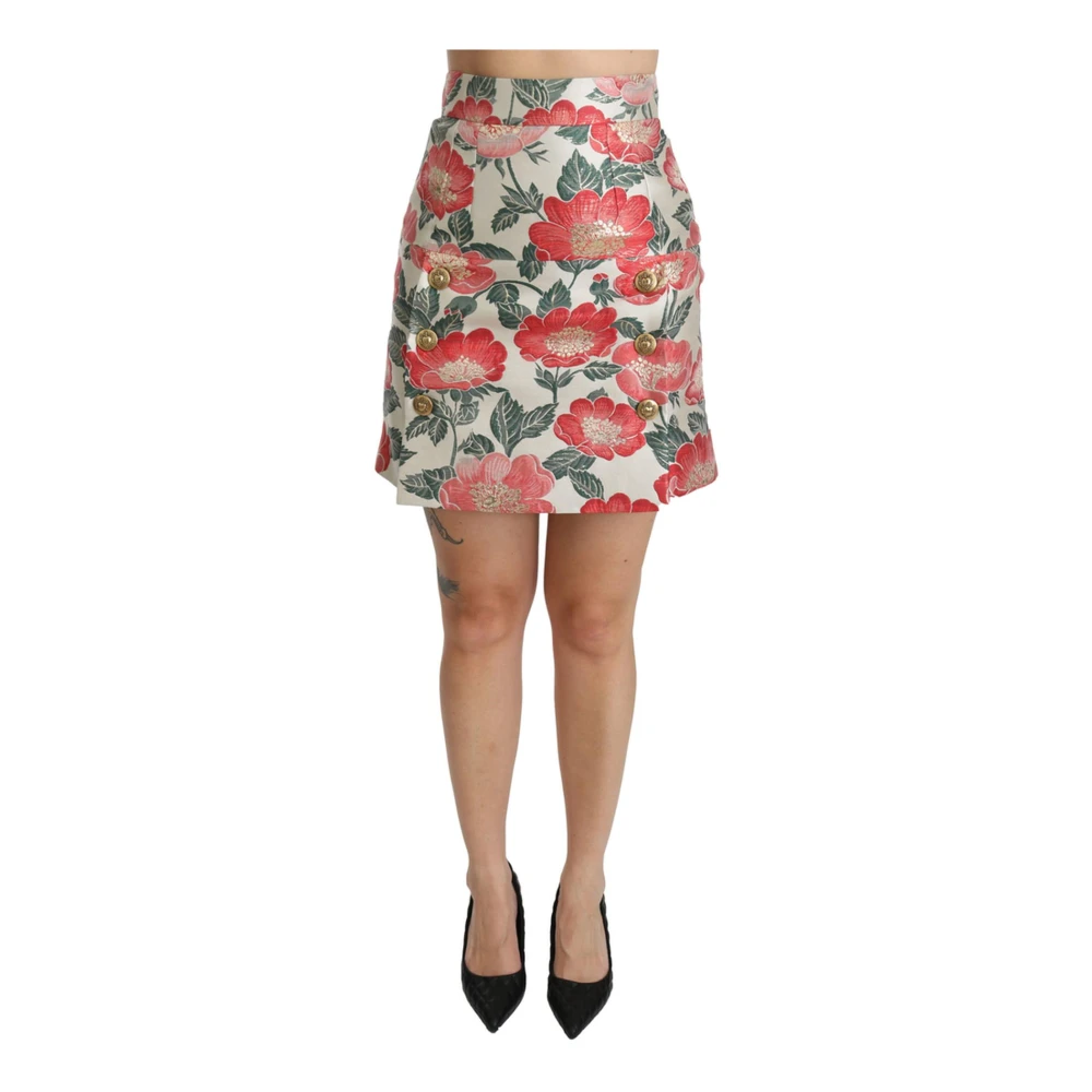 Dolce & Gabbana Vrouw Wit Rokken Dames, S, Polyester, Bloemenrok Met Logodetails