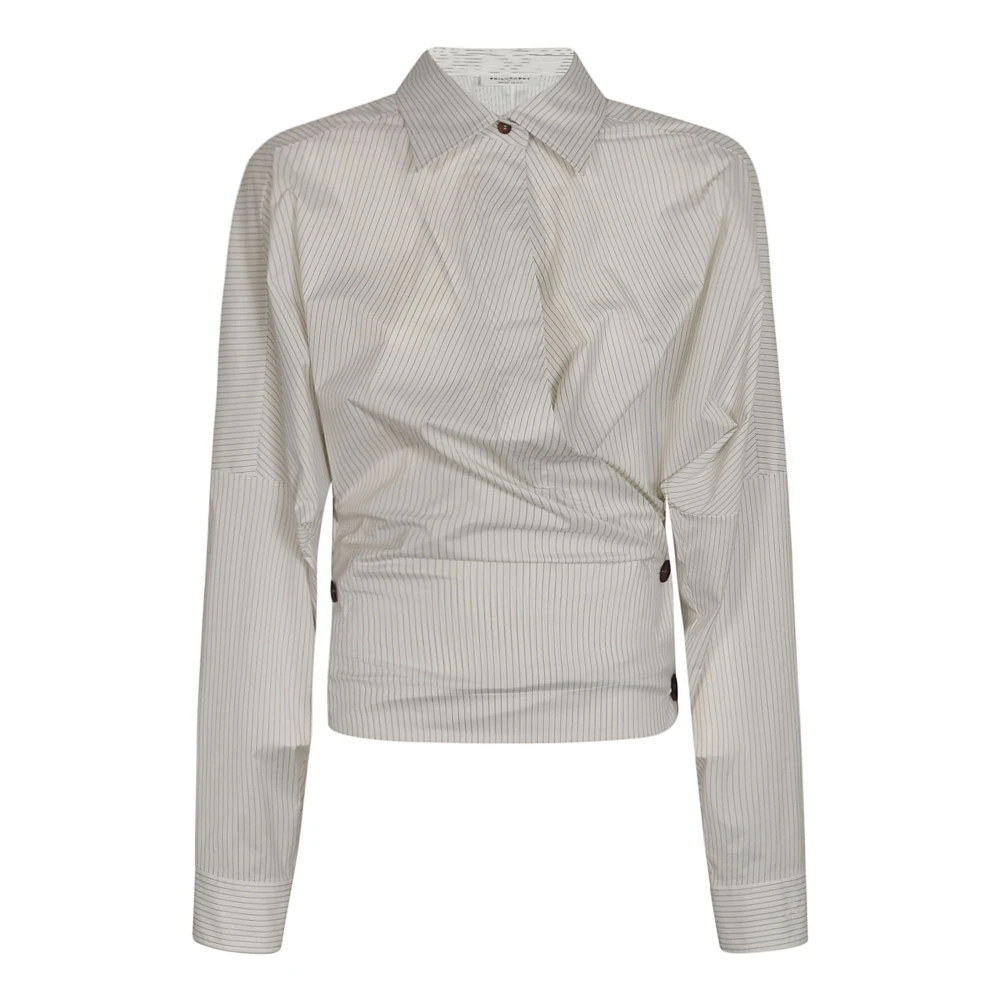Philosophy di Lorenzo Serafini Witte Pinstripe Wrap Shirt White Dames