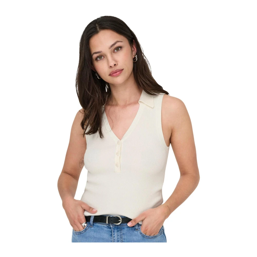 Jacqueline De Yong Women's Beige Sleeveless V-Neck Tank-Top