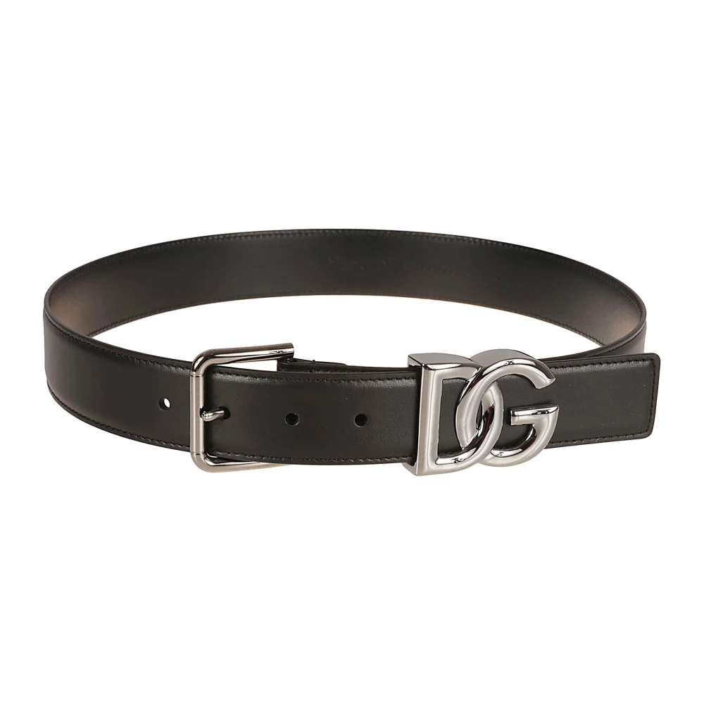 Dolce & Gabbana Men's Black Belts,, Leather Logo Belt Medium