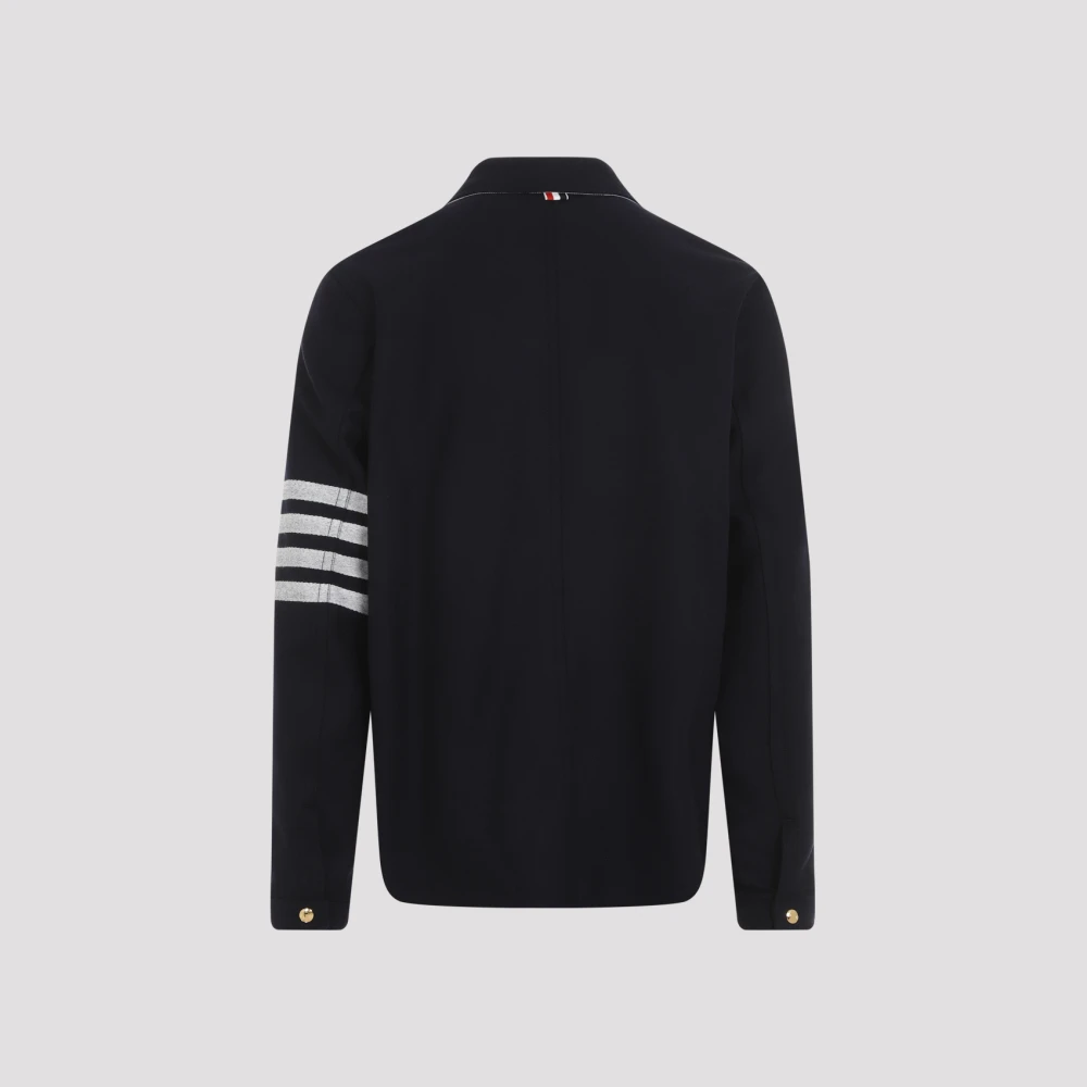 Thom Browne Blauwe Wollen Jas met 4-Strepen Blue Heren