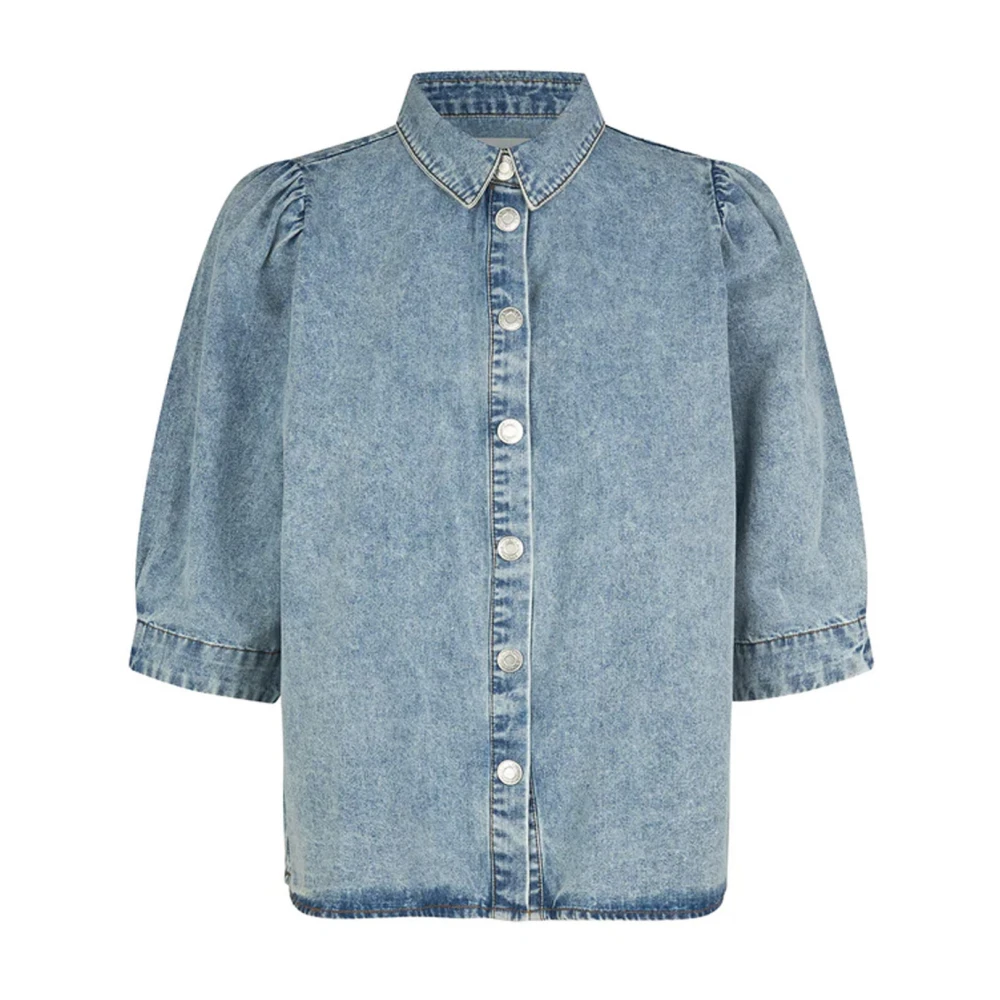 Lollys Laundry Feminine Denim Shirt met Vervaagd Effect Blue Dames
