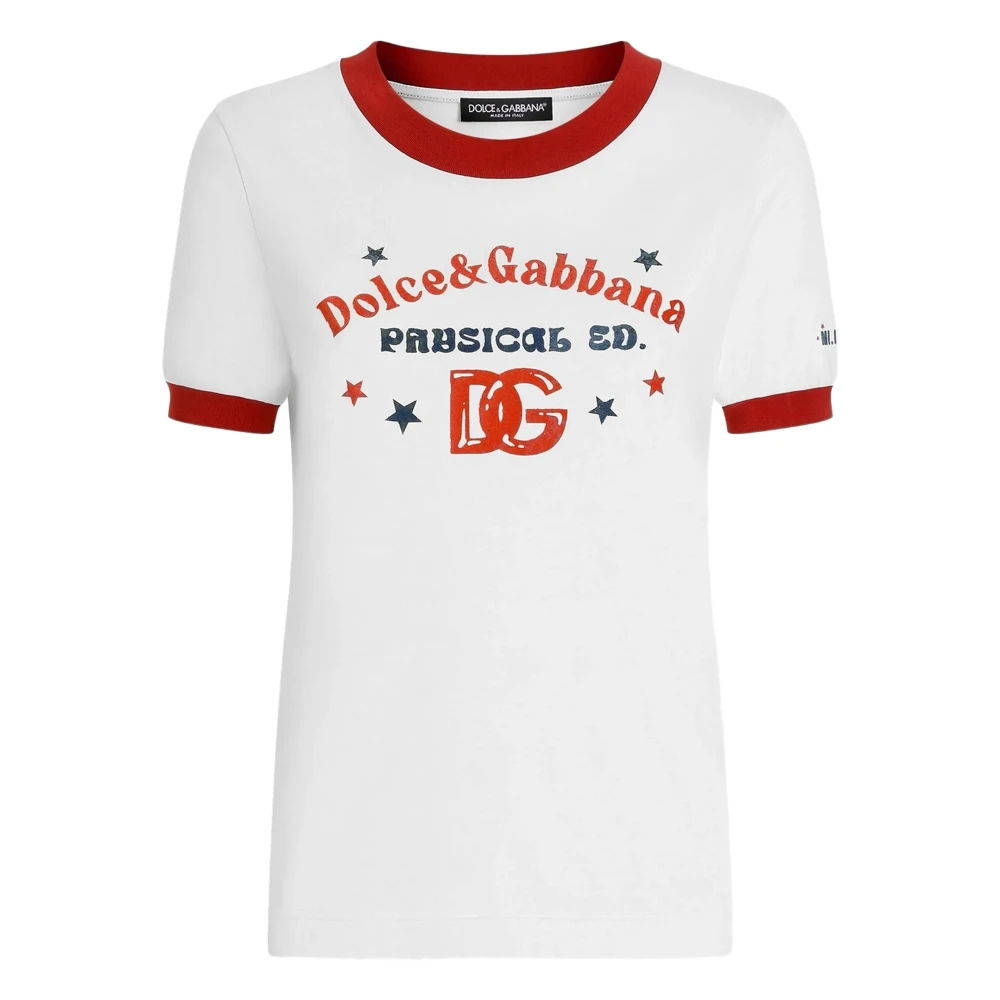 Dolce & Gabbana Women's White T-Shirts, L, Printed Jersey T-Shirt